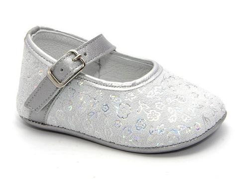 Patucos Infant Classic Silver Grey Leather Shoes for Girls