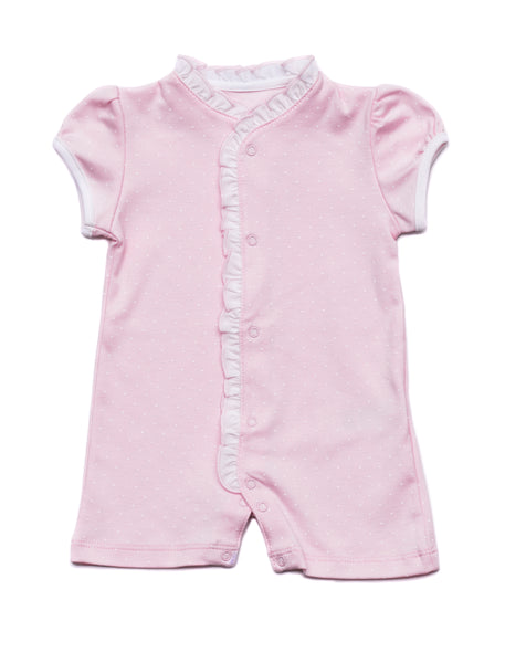 Cotton Pink Romper with white dots Pima Cotton