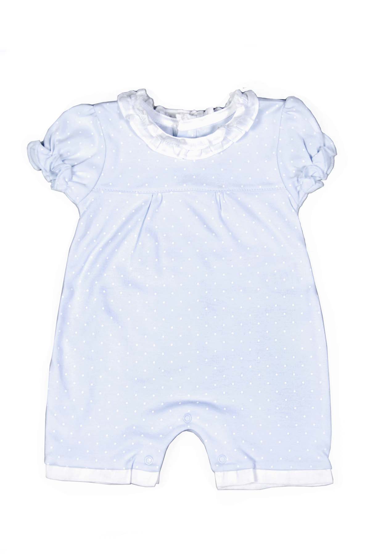 Pima Cotton Light Blue Romper with white dots