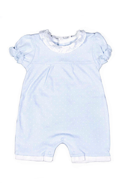 Pima Cotton Light Blue Romper with white dots