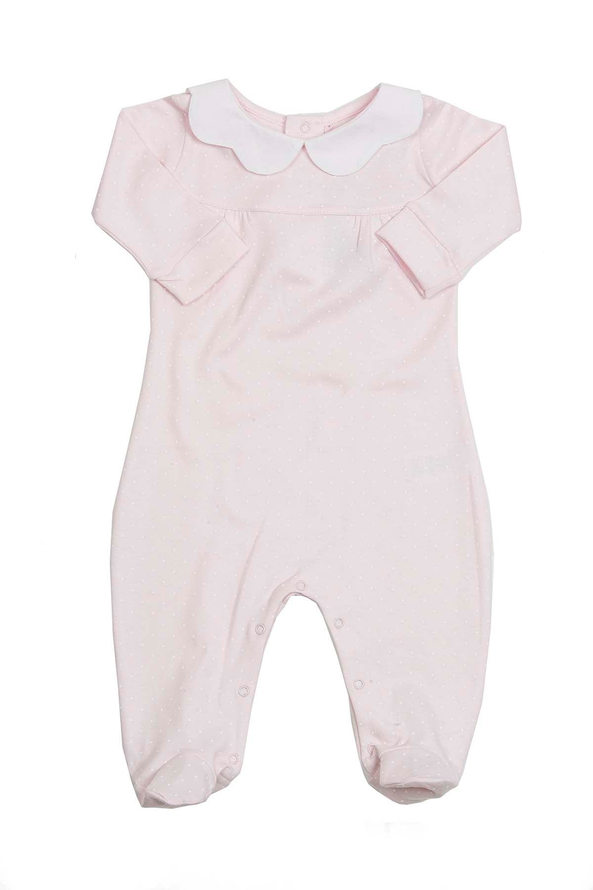 Cotton Pink Pijama with white dots and scallop neck Pima Cotton