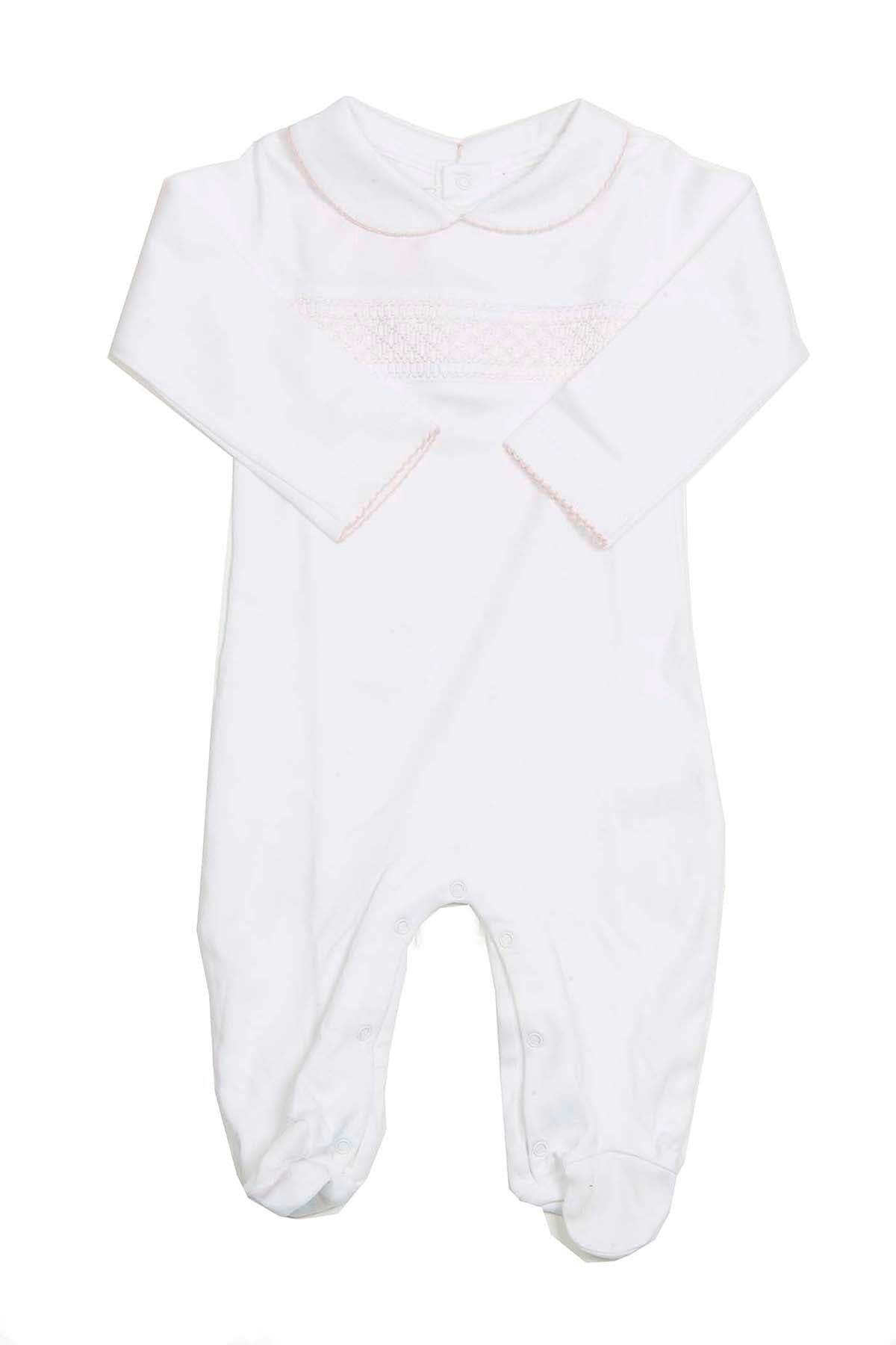 White Pajama with Pink Smock Pima Cotton