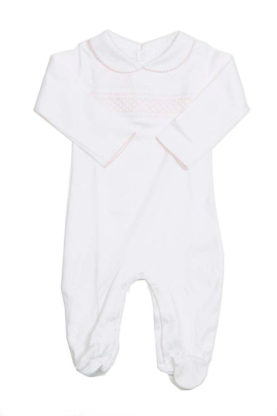White Pajama with Pink Smock Pima Cotton