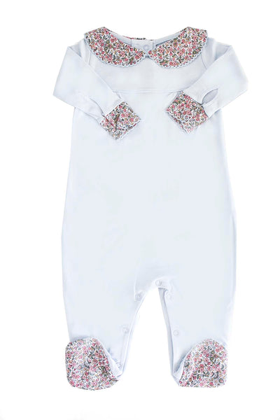 Cotton Blue Pajama with liberty flowers in neck and feet Pima Cotton