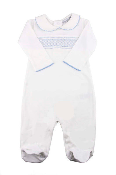 Cotton White Pajama with blue Smock Pima Cotton