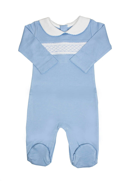 Cotton Blue Pajama with white Smock Pima Cotton