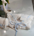 Cotton White Receiving Newborn Blanket Knit Extra Soft Light Blue Lace