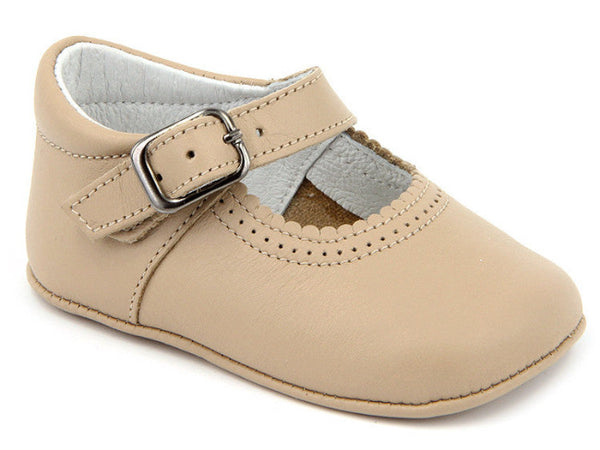 Patucos Soft Leather Mary Janes Camel Shoes for Girls
