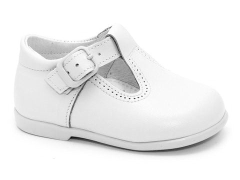 Classic Leather T-Strap Mary Janes unisex for Boys and Girls White by Patucos