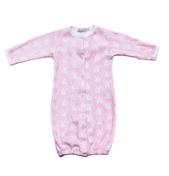 Convertible Newborn Gown Pajama Pink Bunnies Pima Cotton