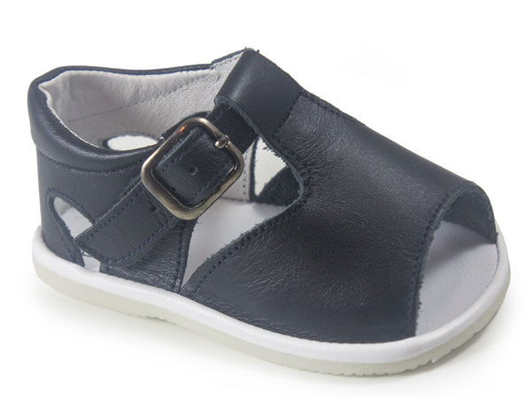 Casual Sandals Navy Blue Leather Patucos Shoes for Boys and Girls