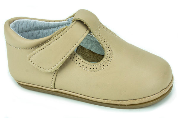 Classic Leather T-Strap Mary Janes Easy Open unisex for Boys and Girls Camel by Patucos