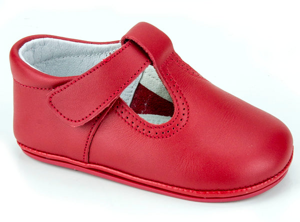 Classic Leather T-Strap Mary Janes Easy Open unisex for Boys and Girls Red by Patucos