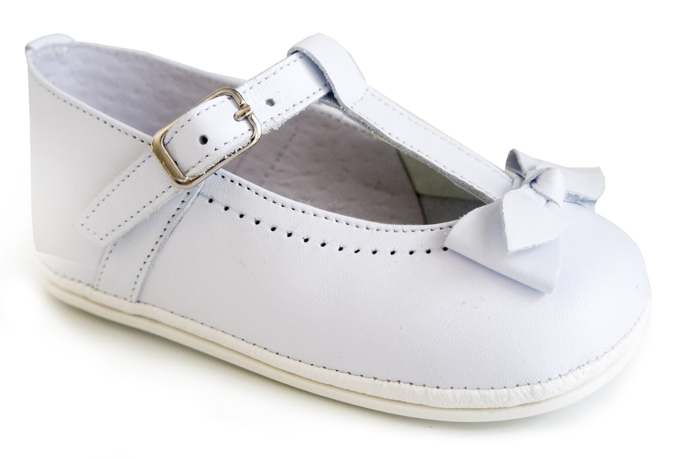 Patucos Infant Classic Leather White Shoes with lace for Girls