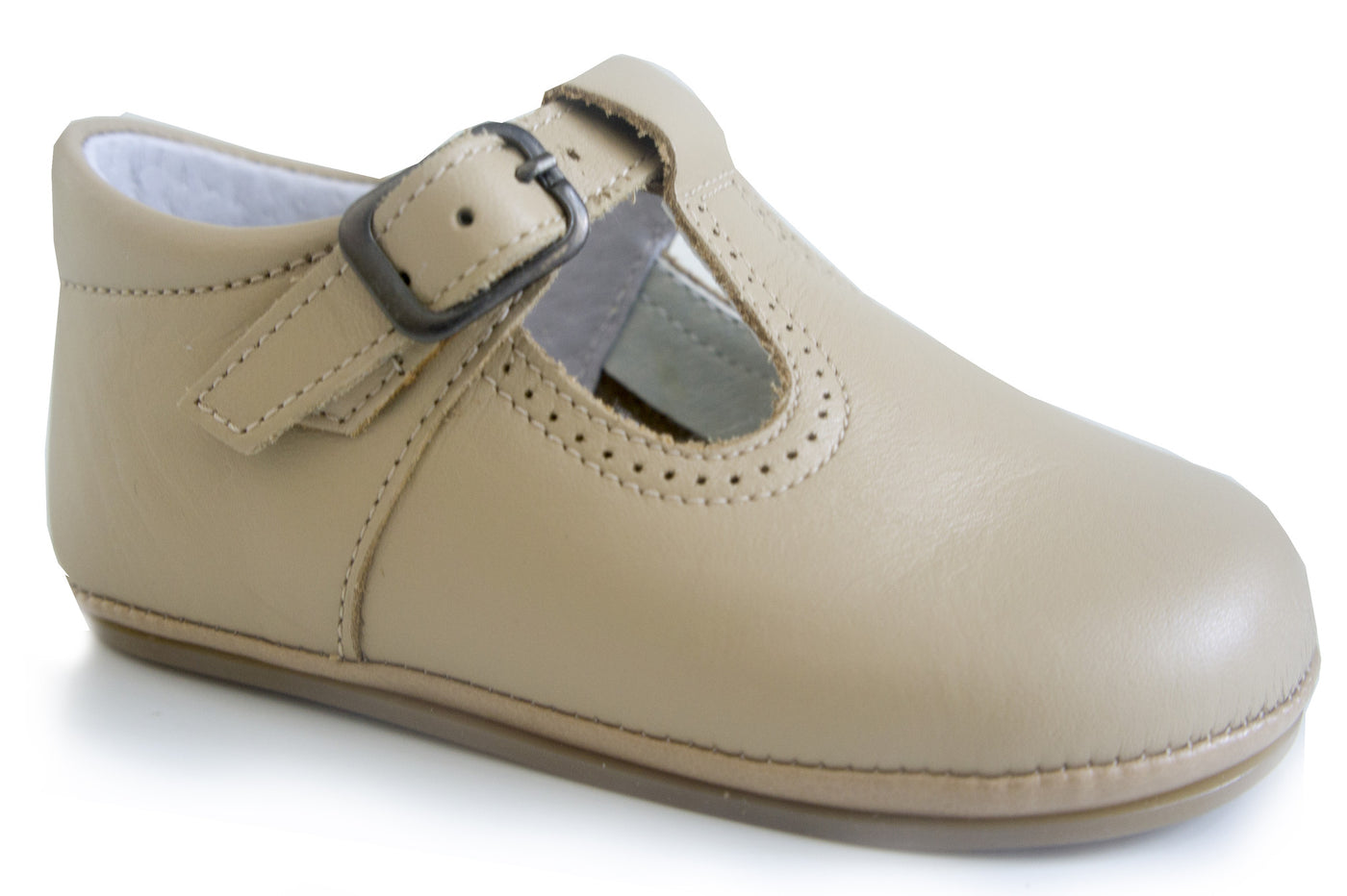 Classic Camel leather T-Strap Mary Janes Unisex Patucos Classic Shoes for Baby and Infant