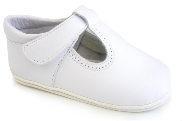 Classic White leather shoes T-Strap Mary Janes unisex with easy open