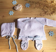 Knit Cotton Newborn White Sweater and Pants,  "Take me home set" Blue lace by Patucos