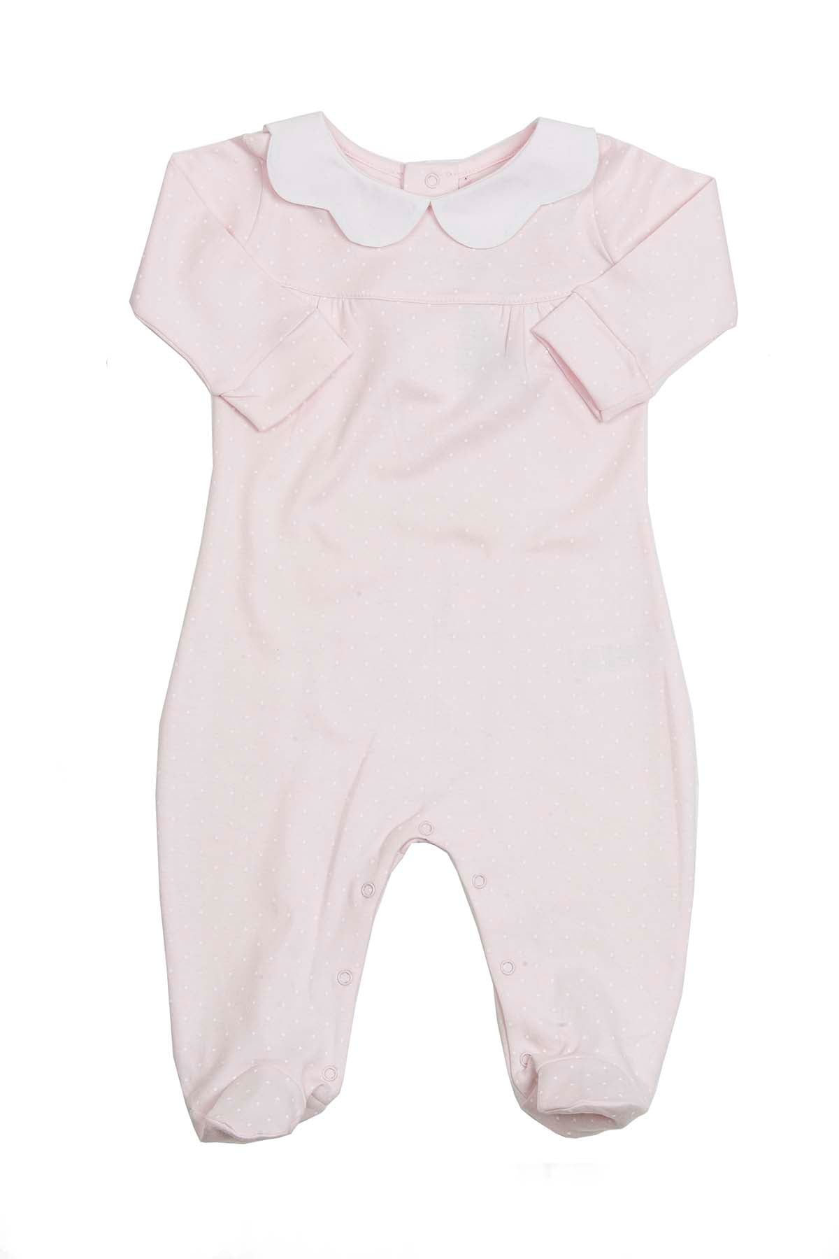 Cotton Pink Pijama with white dots and scallop neck Pima Cotton