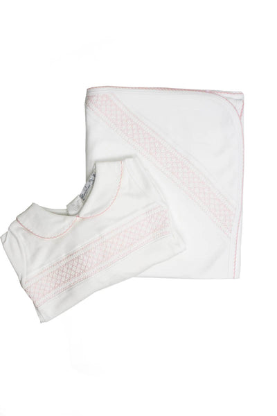 Cotton White Pajama with blanket Pink Smock Pima Cotton SET