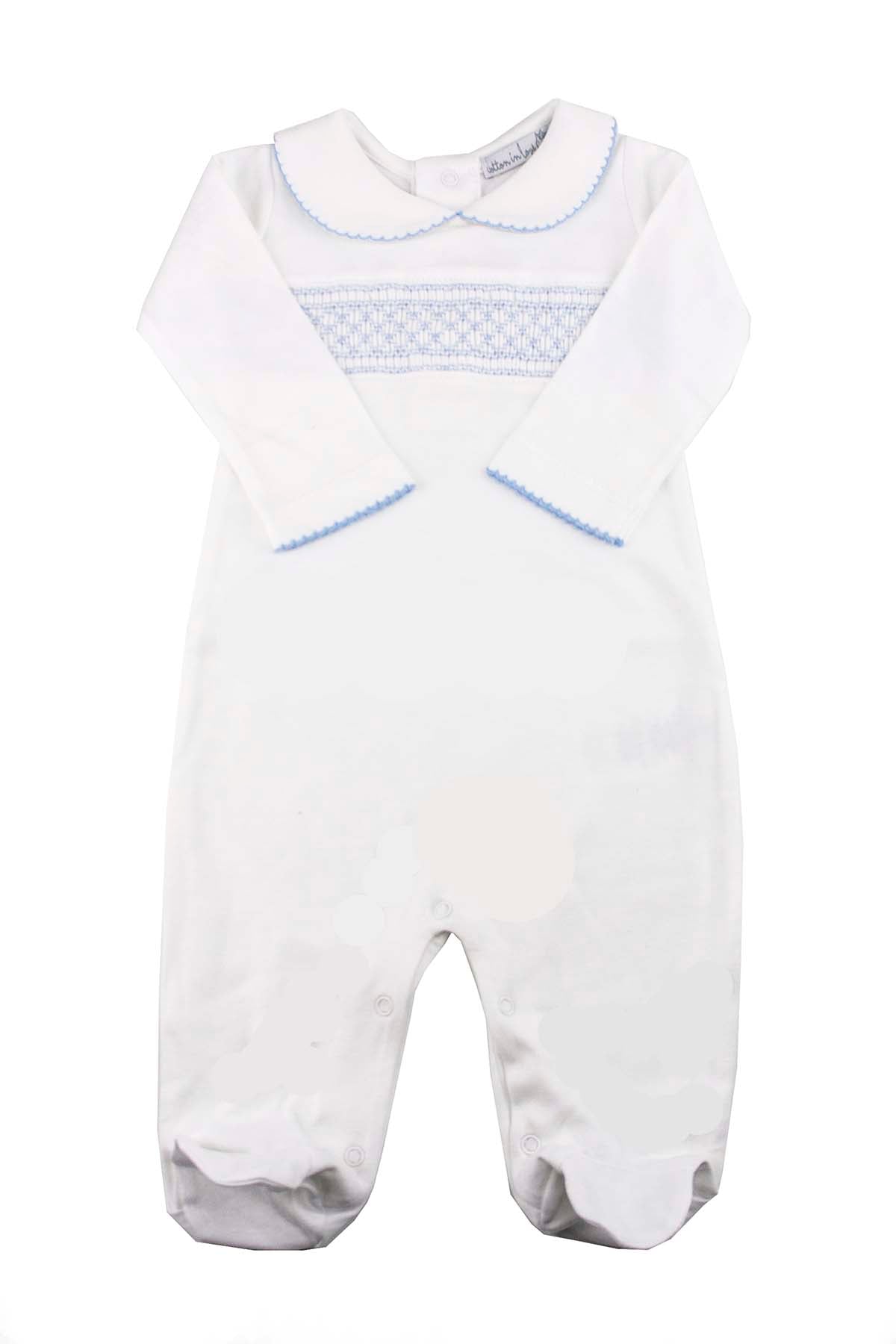 Cotton White Pajama with blue Smock Pima Cotton