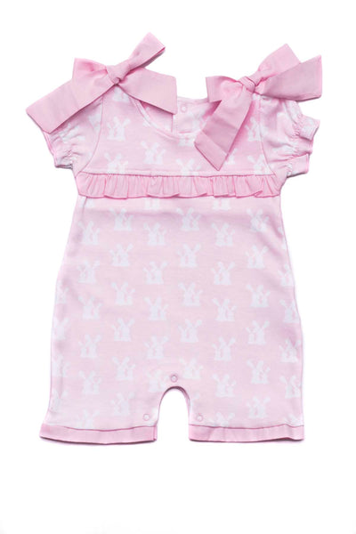 Cotton Pink Rompers with little white bunnies Pima Cotton