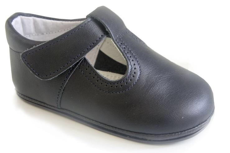 Classic Leather T-Strap Mary Janes Easy Open unisex for Boys and Girls Navy Blue by Patucos